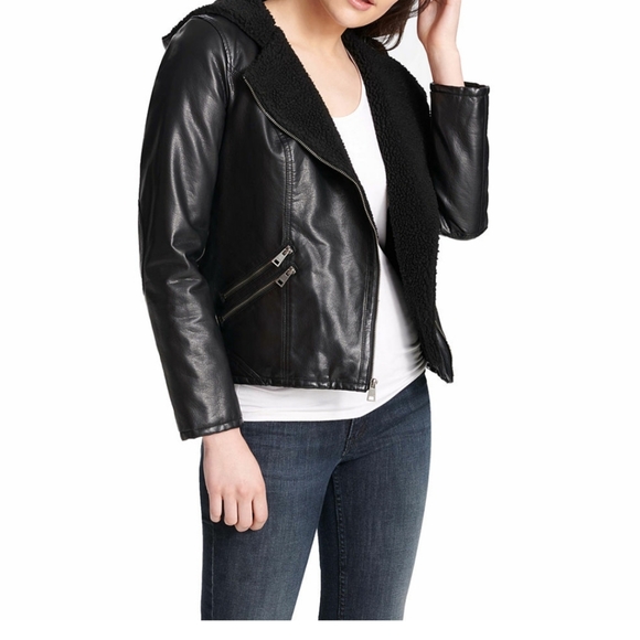 LEVI'S Leather Hooded Midweight Motocycle Jacket L - Picture 5 of 6